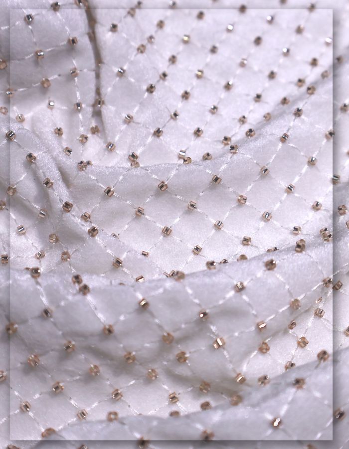 White Pearl Beaded Embroidery Net Fabric for Designer Wear