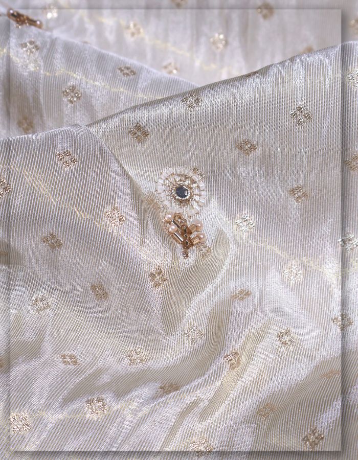 Jacquard Tissue Bridal Lehenga Fabric with Beaded Zari Work