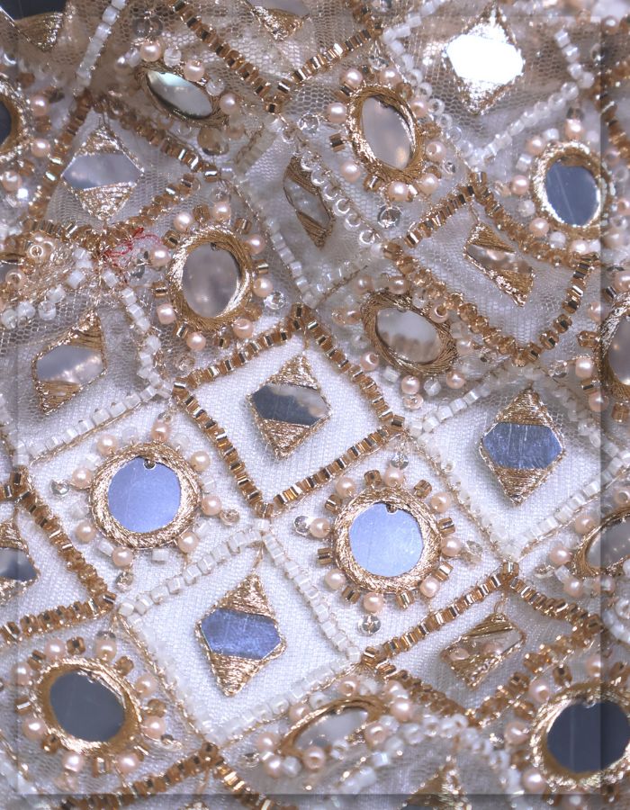 Designer Net Fabric with Beaded Mirror & Zari Embroidery