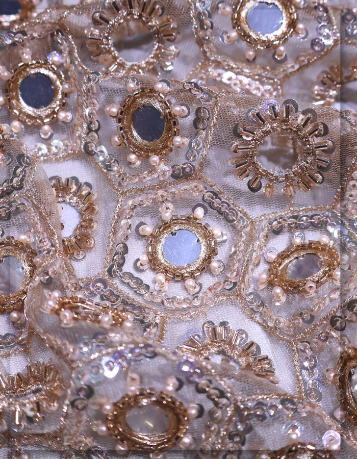 Mesh Net Fabric with Beaded Mirror & Zari Embroidery