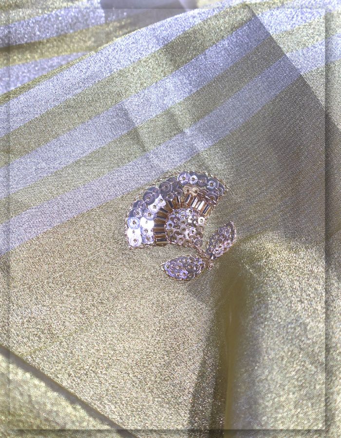 Banarasi Tissue Zari Lining Fabric with Beaded Mirror Work