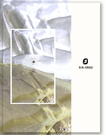Half Half Zari Tissue Fabric with Beaded Mirror Work