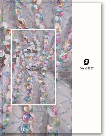 Pastel 3D Ribbon Rose Embroidery Net Fabric - 15257