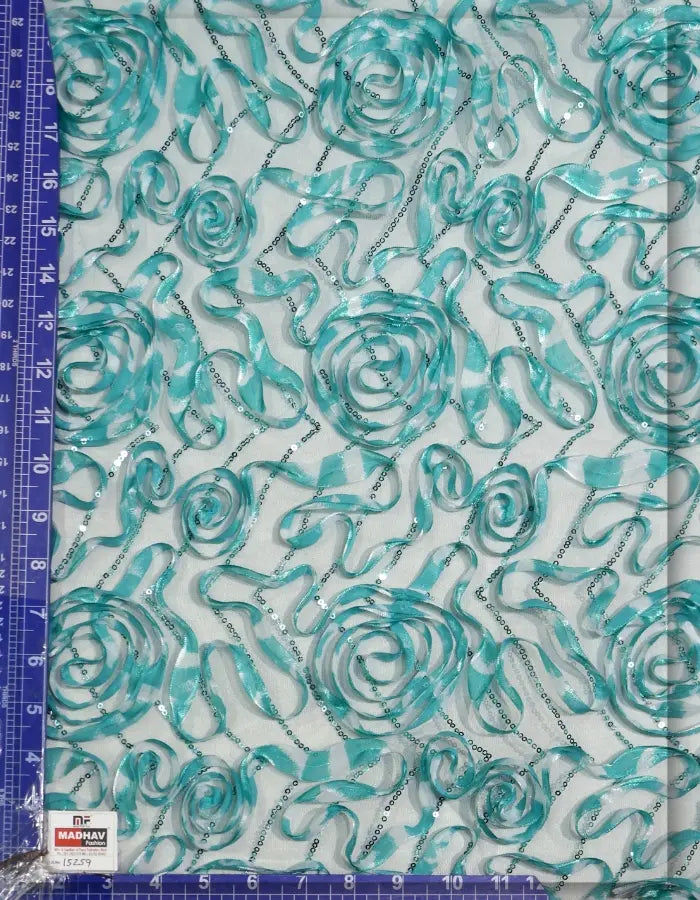 3D Ribbon Rosette Sequin Embroidery Net Fabric - 15259