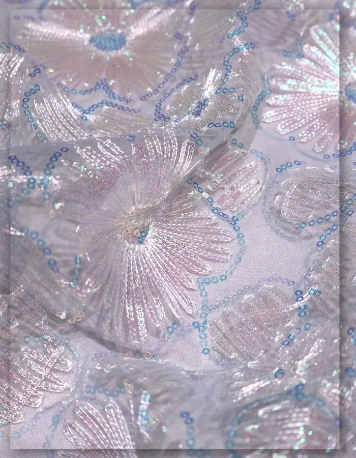 Iridescent Butterfly Ribbon Embroidery Net Fabric