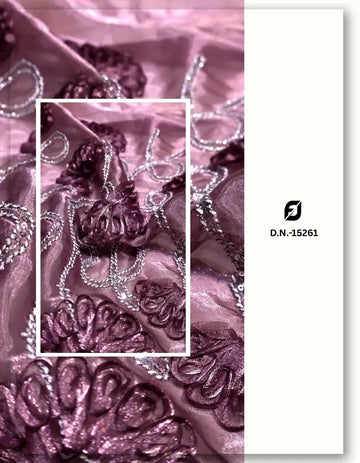 Lavender Satin Rosette Embroidery Net Fabric - 15261