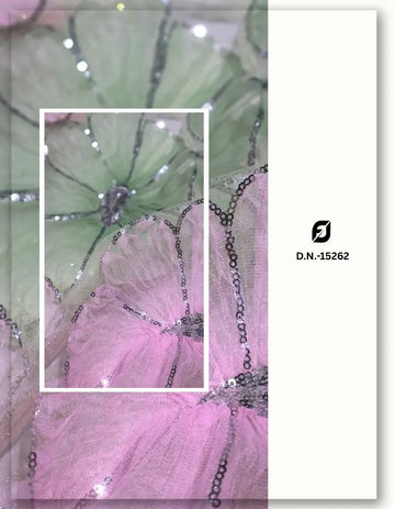 3D Organza Flower Sequin Embroidery Net Fabric - 15262