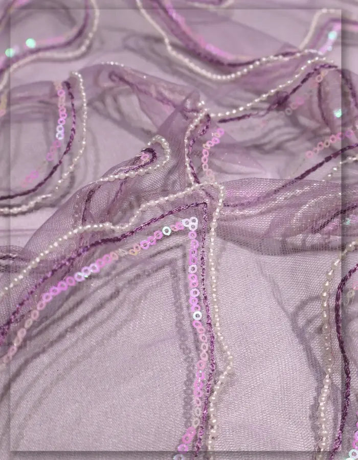 Abstract Beaded Sequin Embroidery Net Fabric - 15263