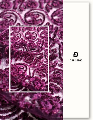 Velvet Floral Vine Embroidery Net Fabric - 15265