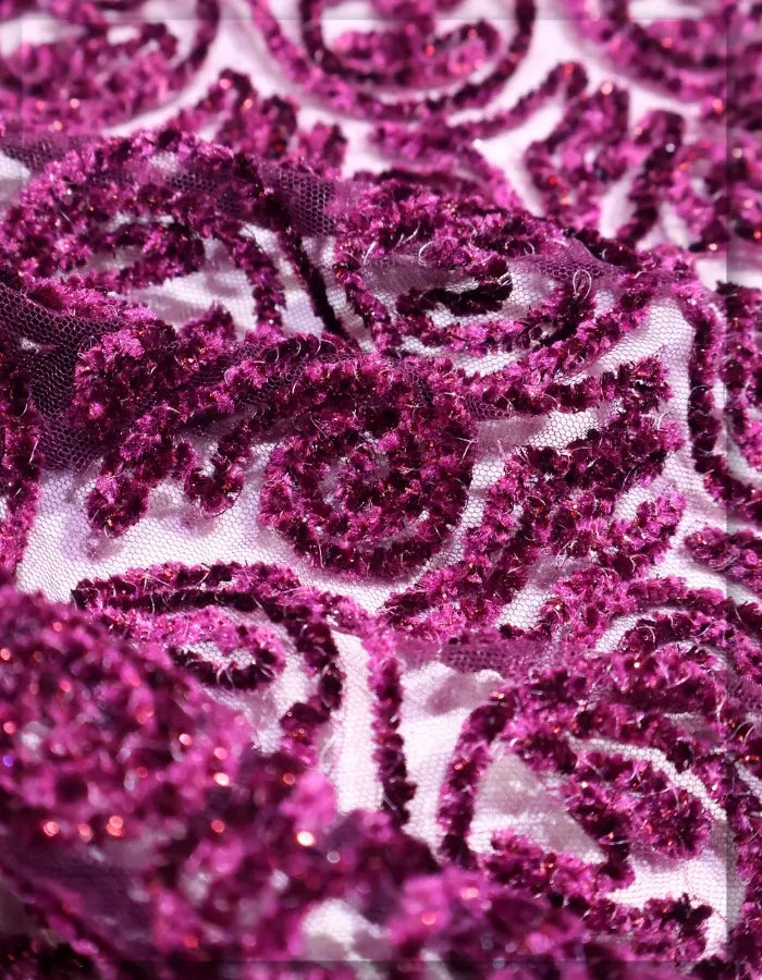 Velvet Floral Vine Embroidery Net Fabric - 15265