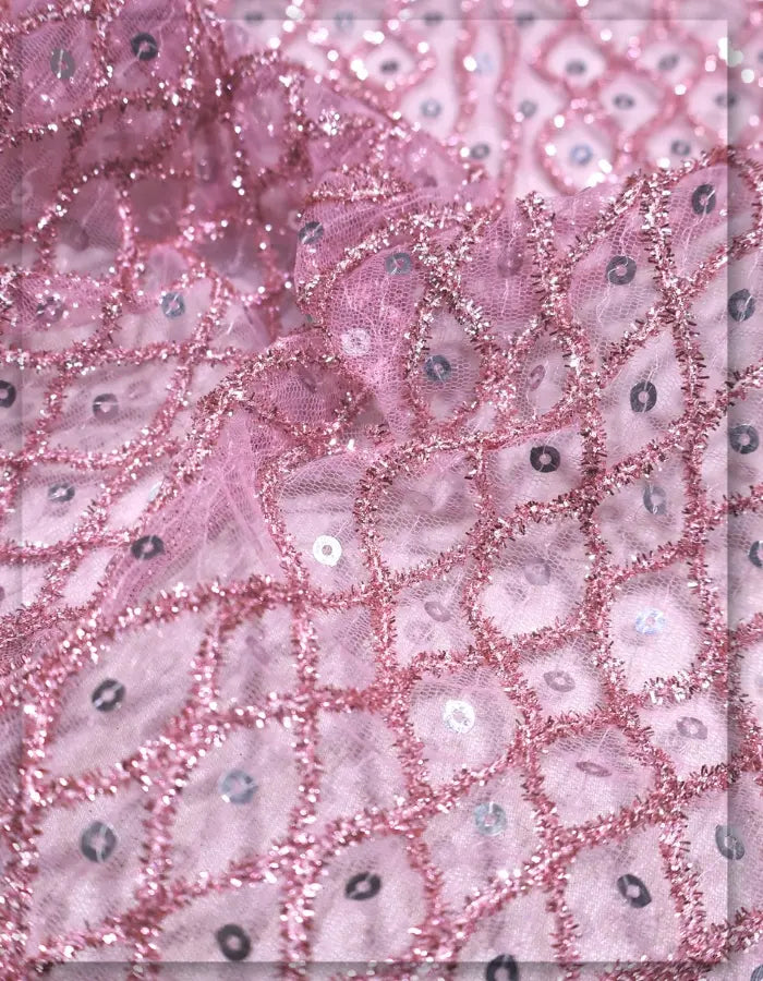 Glitter Diamond Trellis Sequin Embroidery Net Fabric -15266