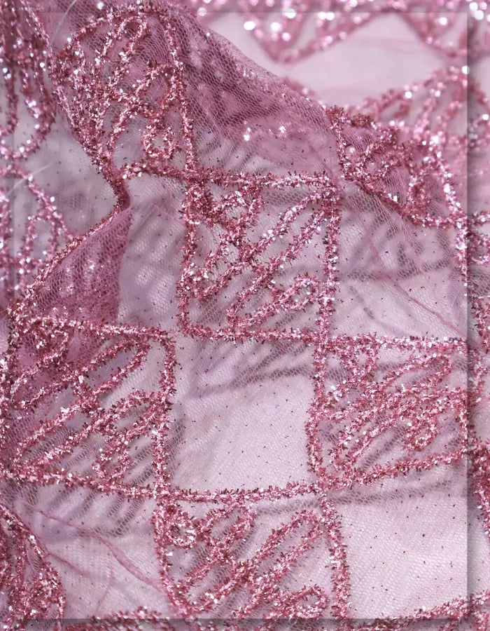 Glitter Diamond Lattice Sequin Embroidery Net Fabric - 15267