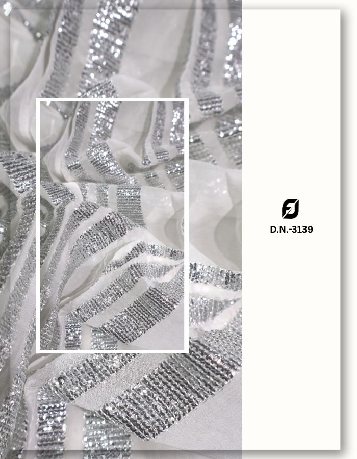 Luxury Silver Sequin Stripe Embroidery Fabric -3139