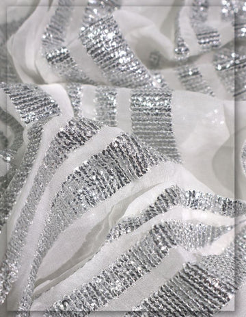 Luxury Silver Sequin Stripe Embroidery Fabric -3139