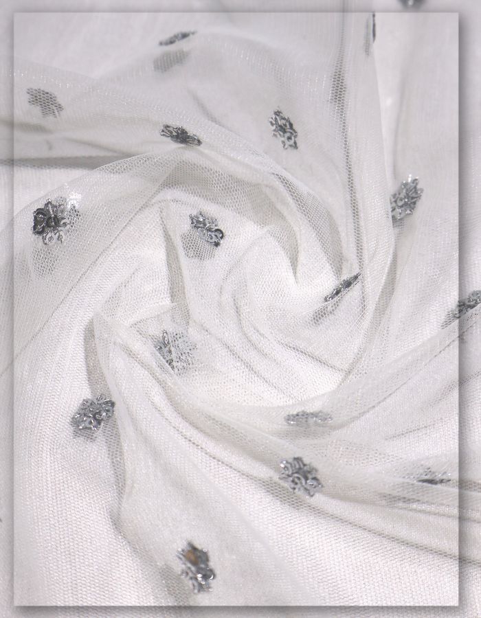 Premium Sequins Motif Embroidered Mesh Fabric -3833