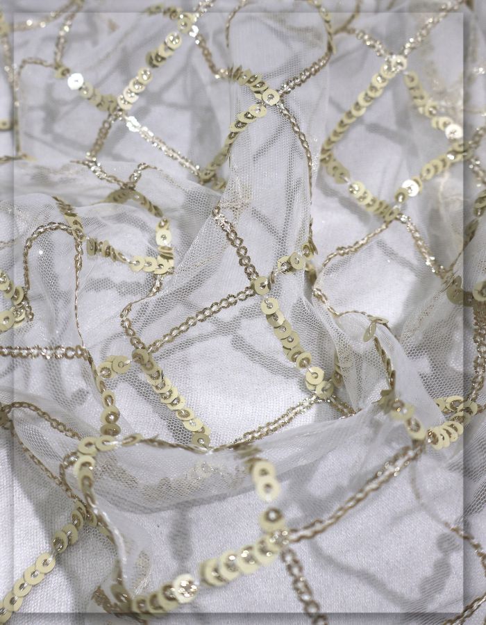 Square Pattern Sequin Mesh Lace Fabric - 4071