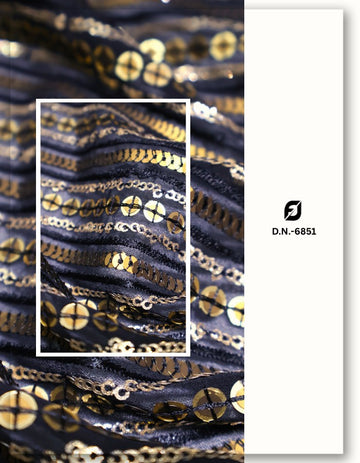 Black Designer Sequins Embroidery Fabric - 6851