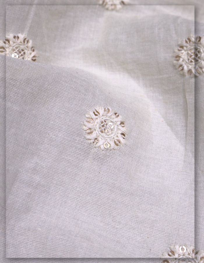 Butti Kora Cotton Embroidery Fabric Wholesale for Kurti - 6855