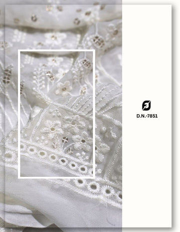 Lucknowi Chikankari Lehenga Embroidery Fabric - 7851