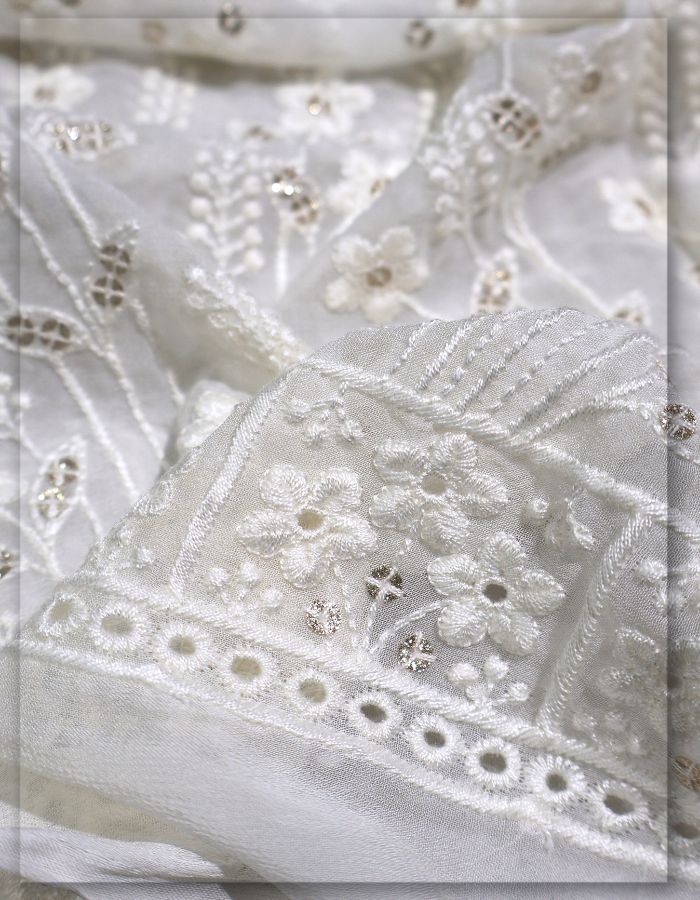 Lucknowi Chikankari Lehenga Embroidery Fabric - 7851