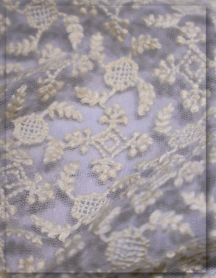 Ivory Georgette Embroidery Lace Fabric for Bridal Couture - 8035