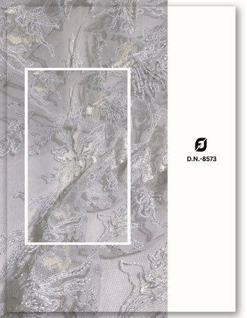 White Net Silver Chain Embroidery Fabric 54 Inch #8573