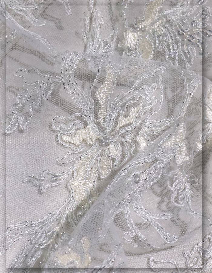 White Net Silver Chain Embroidery Fabric 54 Inch #8573