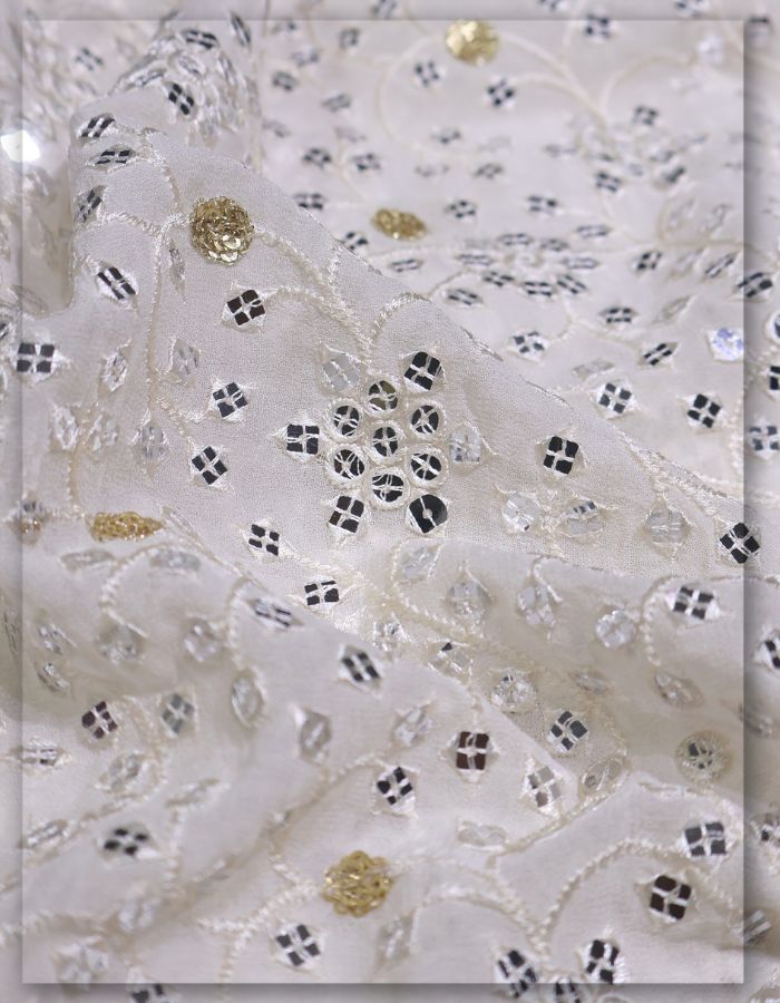 Mirror Jaal Embroidered Georgette Fabric - 9019