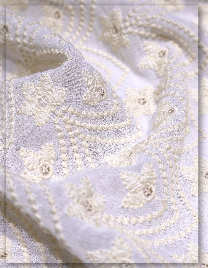 Georgette Scallop Embroidery Fabric for Sherwani Design - 9252