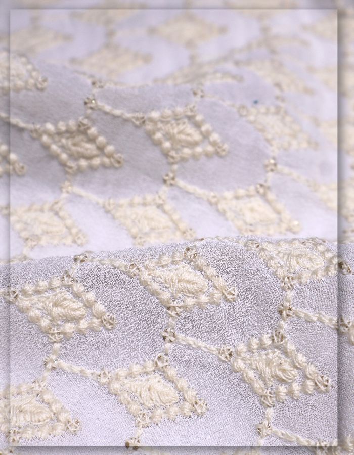 Ivory Georgette Embroidery Fabric for Dresses & Sherwani - 9254