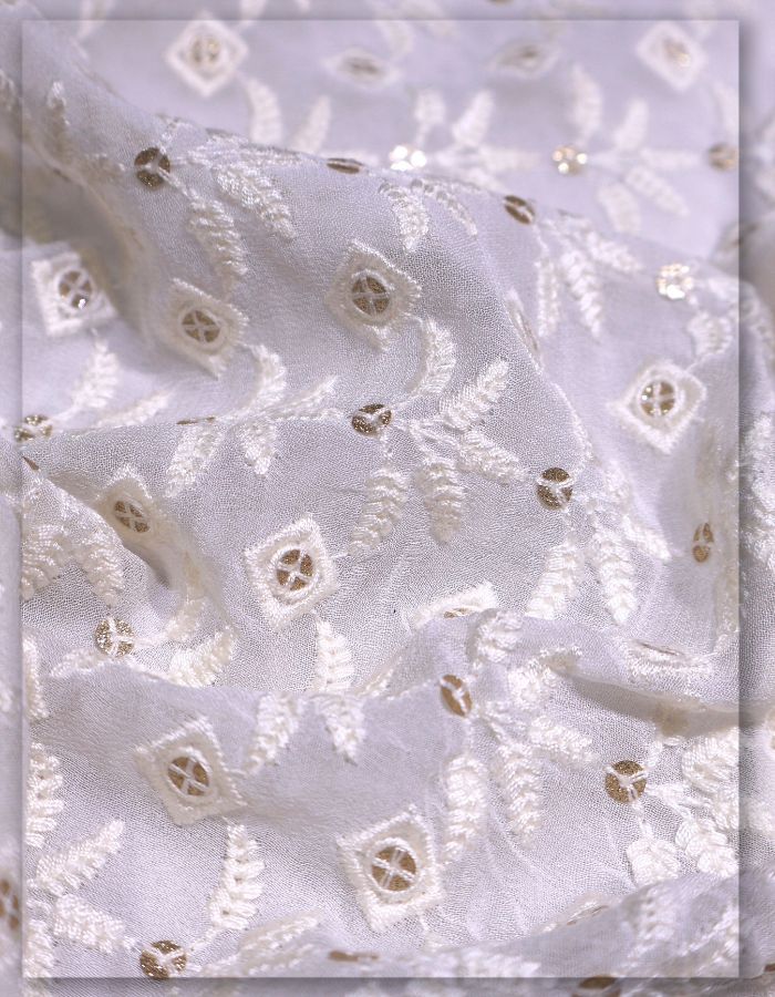 Leaf Design Georgette Embroidery Fabric for Kurti & Dress - 9272