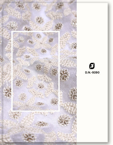 White Georgette Embroidery Fabric for Sherwani - 9390