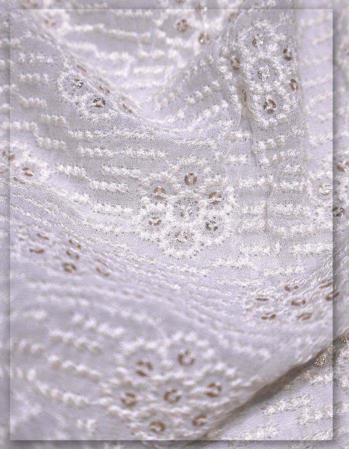 Allover Schiffli Georgette Embroidery Fabric for Dresses - 9391