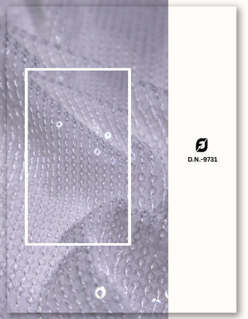 White Poly Georgette Sequins Lining Fabric - 9731