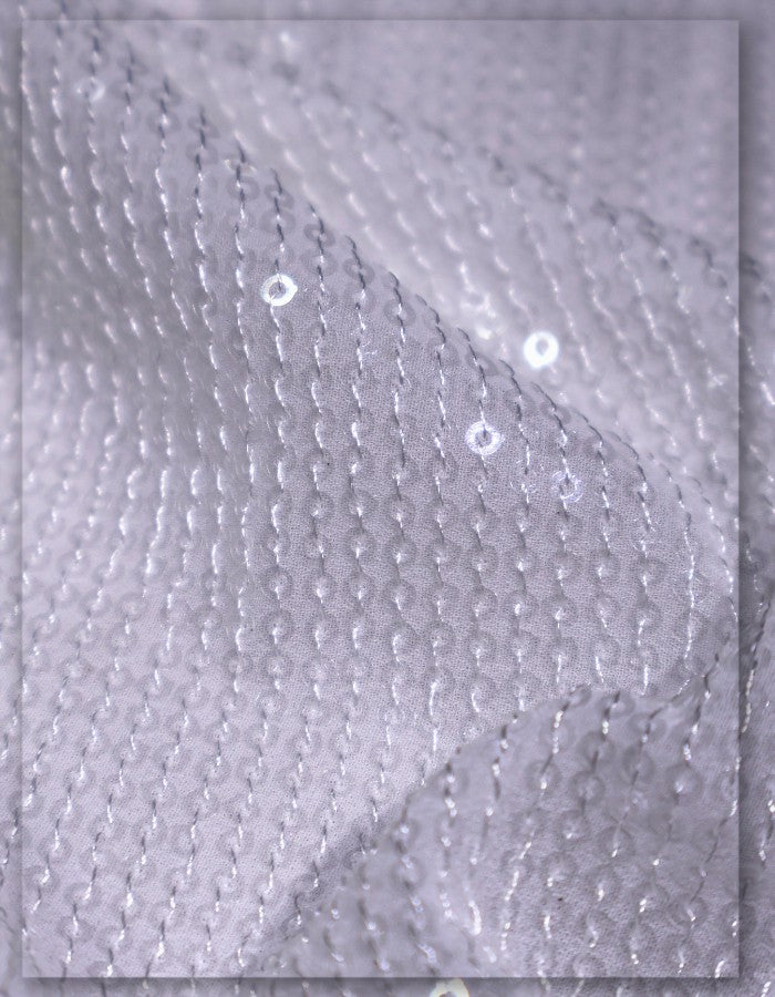 White Poly Georgette Sequins Lining Fabric - 9731