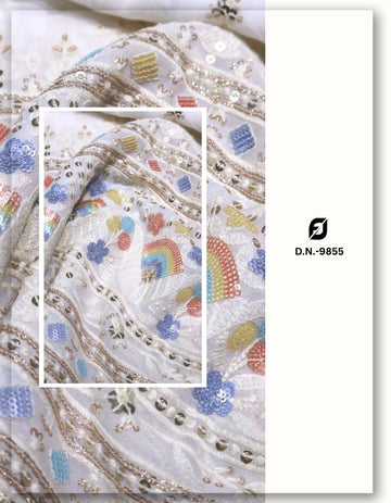 Luxurious Multicolor Pastel Rainbow Sequin Daman Embroidery Fabric