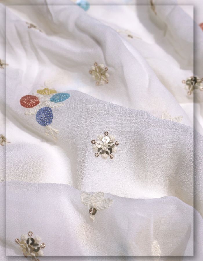 Luxurious Multicolor Pastel Rainbow Sequin Daman Embroidery Fabric