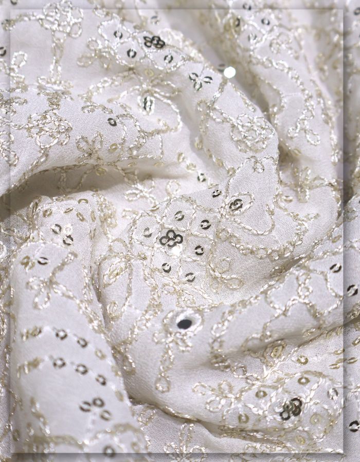 All Over Heavy Floral Coding & Sequin Embroidery Fabric