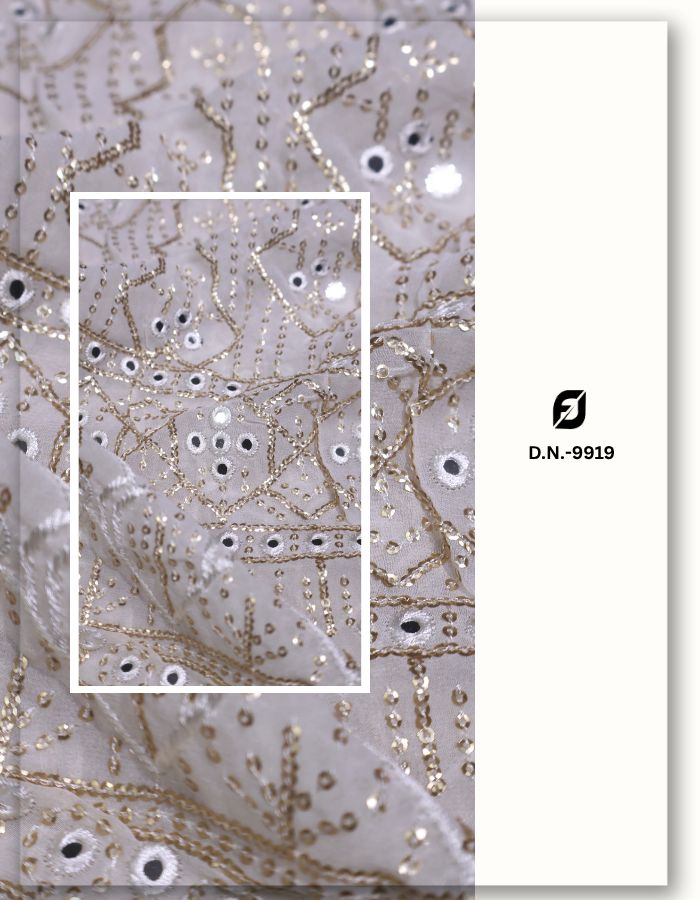 Geometric Mirror Border Georgette Fabric - 9919