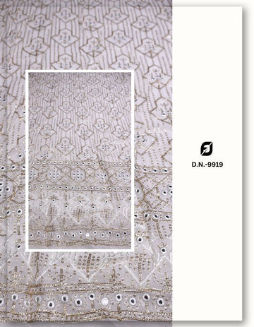 Geometric Mirror Border Georgette Fabric - 9919