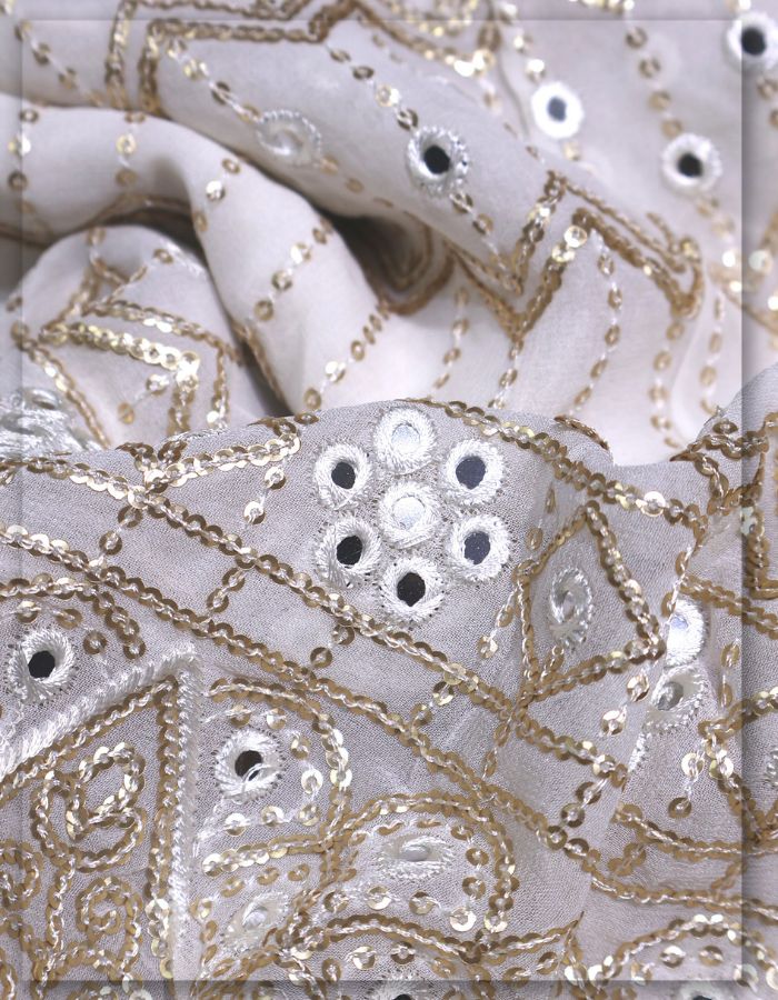 Heavy Gold Sequin & Mirror Work Daman Embroidery Fabric