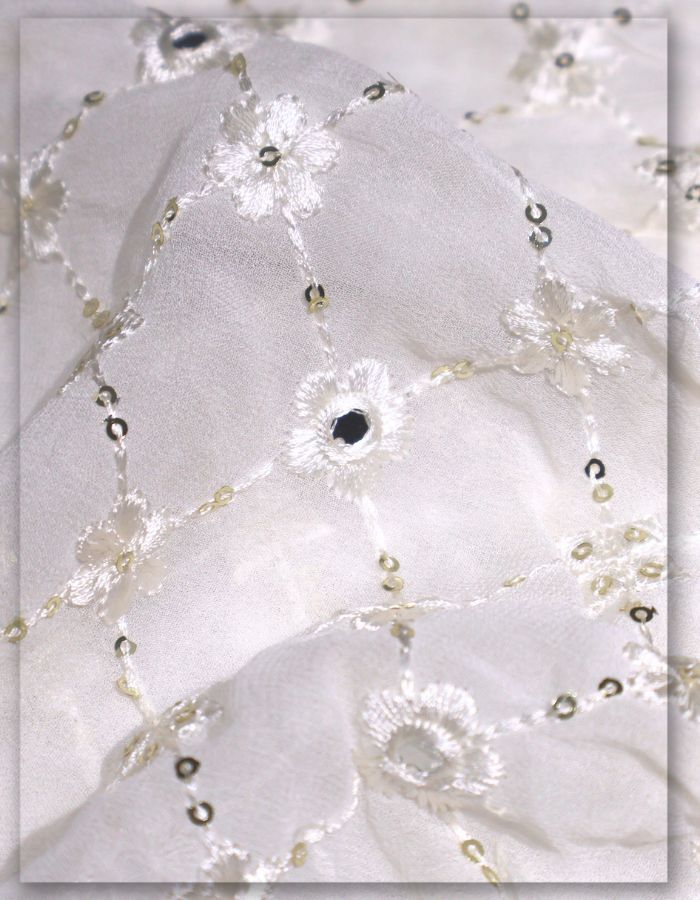 Chikankari Mirror Work Daman Embroidery Fabric - 9928 A