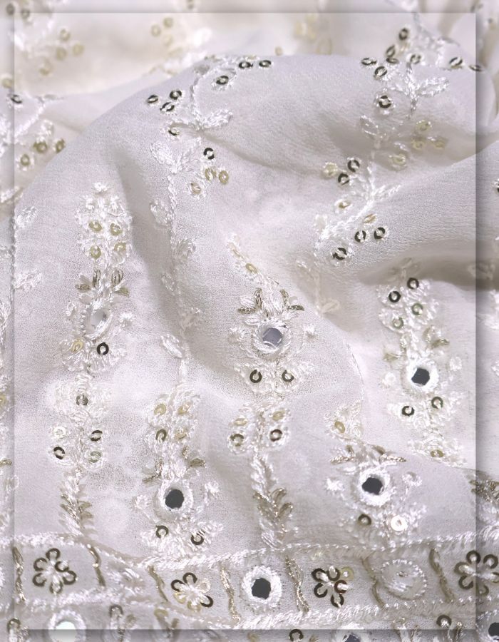 Designer Floral Mirror & Sequin Work Daman Embroidery Fabric