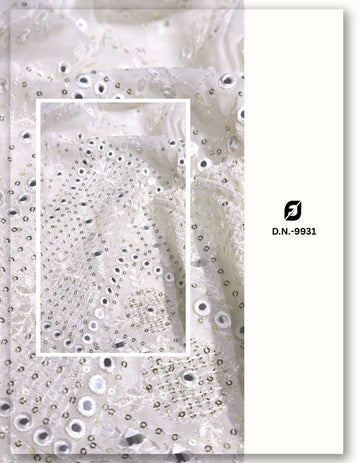 Bridal Mirror Work Chikankari Daman Embroidery Fabric - 9931