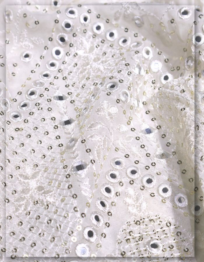 Bridal Mirror Work Chikankari Daman Embroidery Fabric - 9931