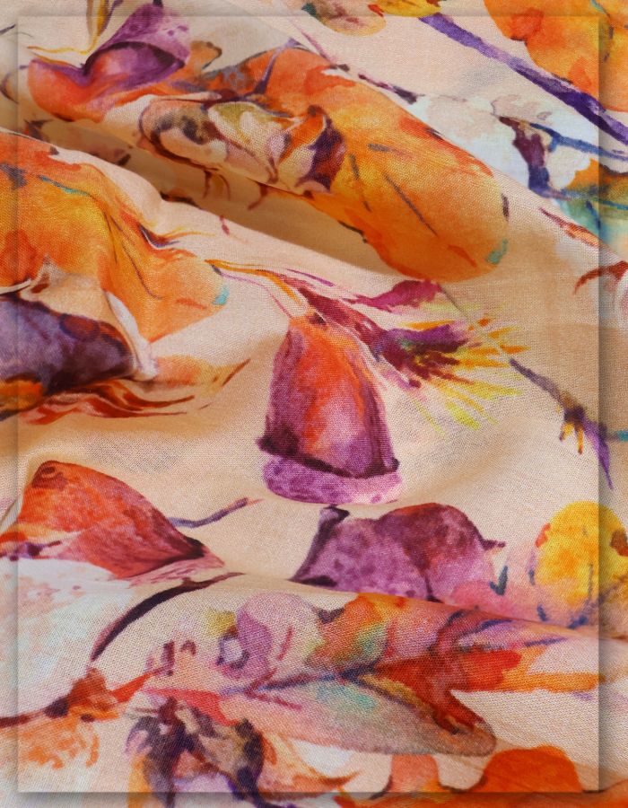 Beige Orange Floral Printed Cotton Yard MF123-spao-7750-18479