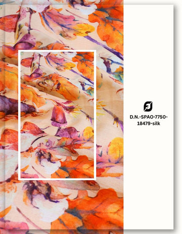 Beige Orange Floral Print Gaji Silk Yard MF115-spao-7750-18479