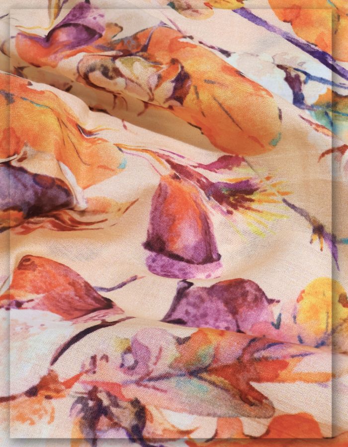 Beige Orange Floral Print Gaji Silk Yard MF115-spao-7750-18479