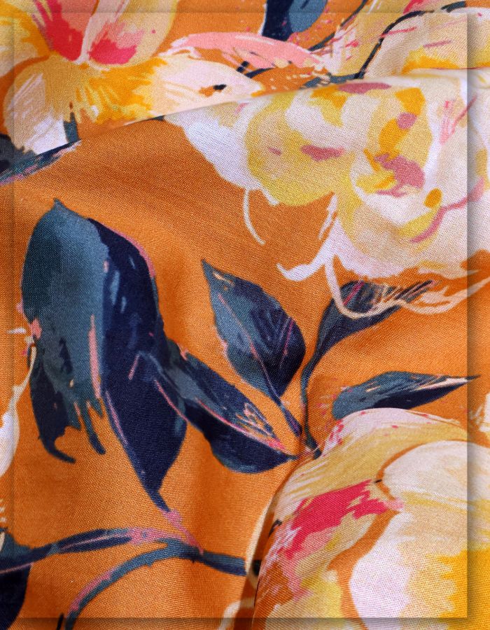Ochre Brown Rose Printed Cotton Yard MF123-spao-7750-18481