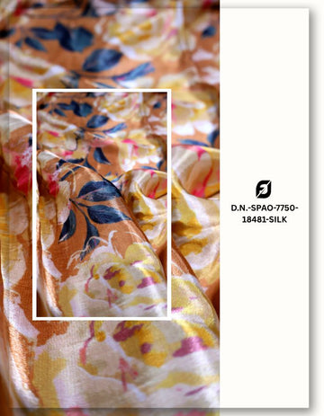 Ochre Brown Rose Print Gaji Silk Yard MF115-spao-7750-18481